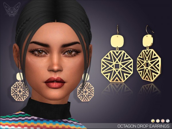  The Sims Resource: Octagon Drop Earrings by feyona