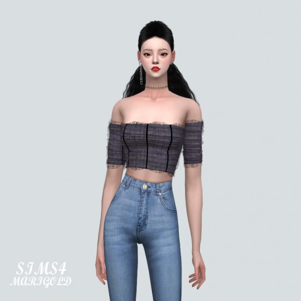 SIMS4 Marigold: Mesh Shirring Off-Shoulder Top • Sims 4 Downloads