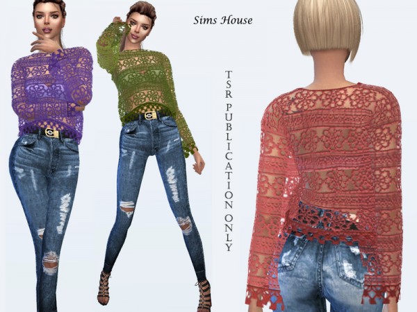  The Sims Resource: Lace knitted floral ornament blouse by Sims House
