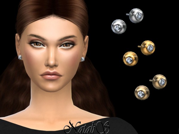  The Sims Resource: Round bezel stud earrings by NataliS