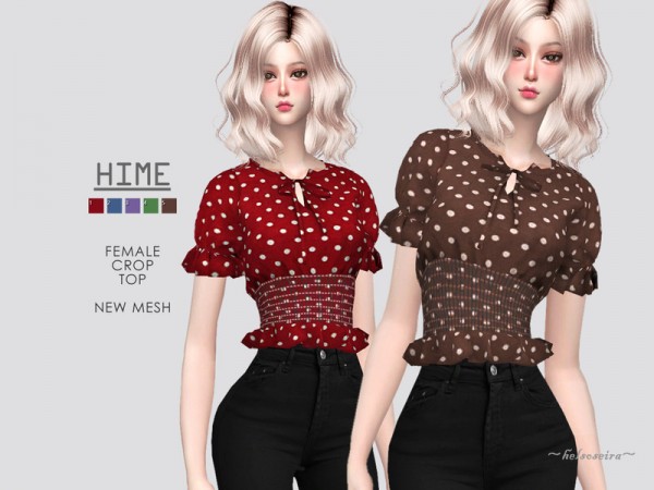  The Sims Resource: HIME   Cropped Puff Sleeve Blouse by Helsoseira