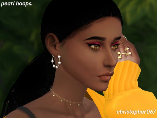  The Sims Resource: Pearl Hoop Earrings by Christopher067