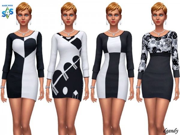  The Sims Resource: Black and White Dresses 20200218 by dgandy