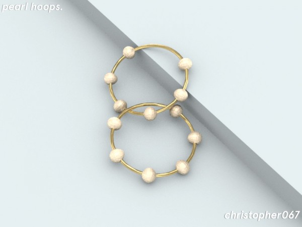 The Sims Resource: Pearl Hoop Earrings by Christopher067