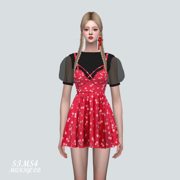  SIMS4 Marigold: See through Puff Sleeves Bustier Mini Dress Pattern V