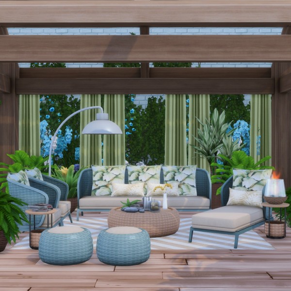  Simsational designs: Oasis Chic Living   Outdoor Wicker Living Set with 18 Objects