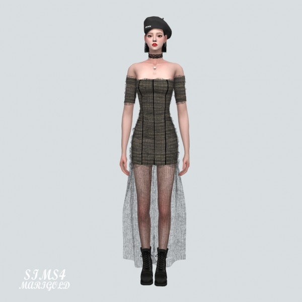  SIMS4 Marigold: Mesh Shirring Off Shoulder Long Dress