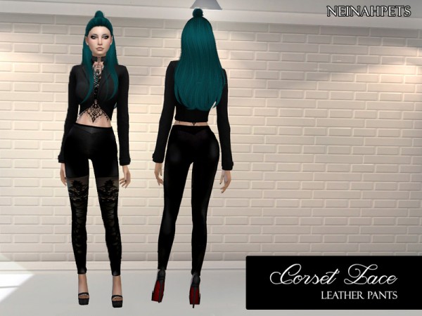  The Sims Resource: Corset Lace Leather Pants by neinahpets
