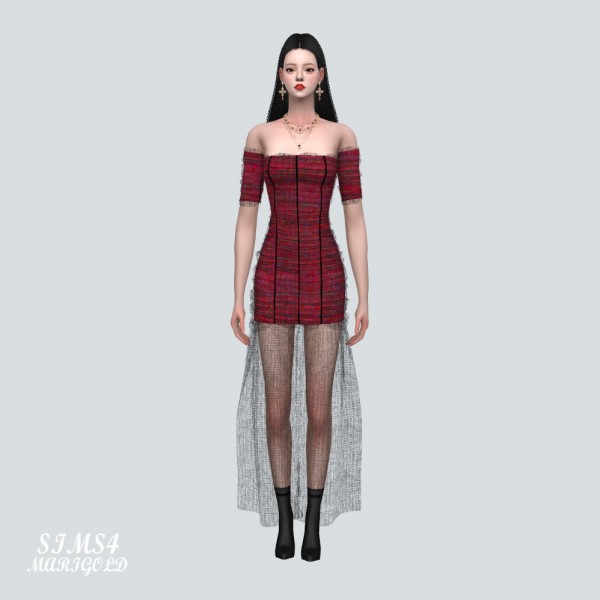  SIMS4 Marigold: Mesh Shirring Off Shoulder Long Dress