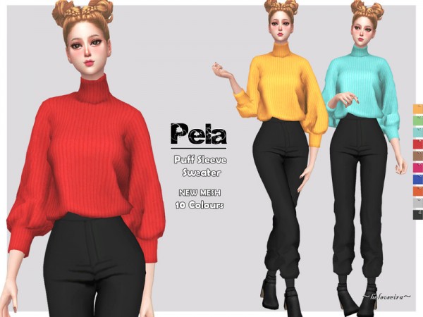  The Sims Resource: PELA   Puff Sleeve Sweater by Helsoseira