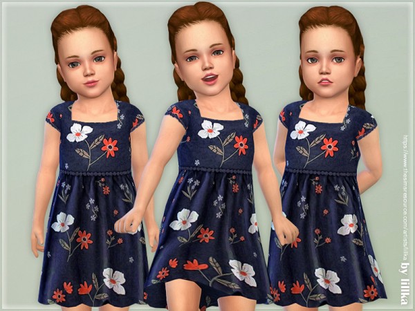  The Sims Resource: Navy Bloom Dress by lillka