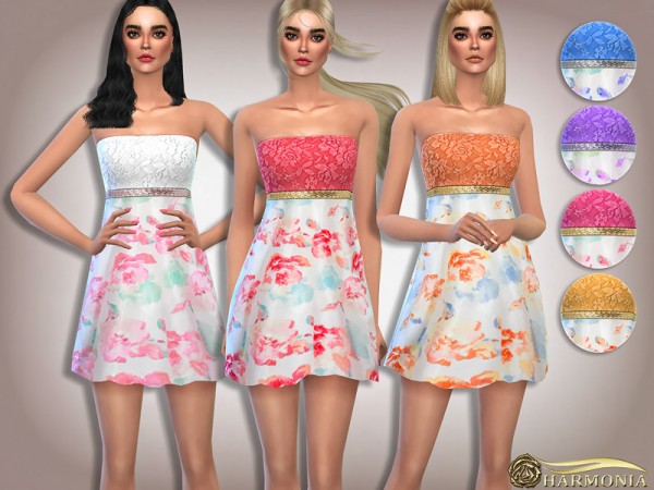  The Sims Resource: Lace and Floral Print Dress by Harmonia