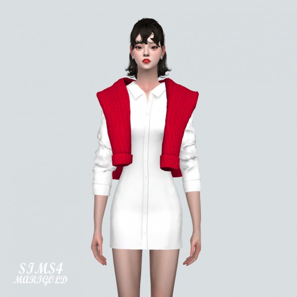  SIMS4 Marigold: Shoulder Sweater With Mini Dress