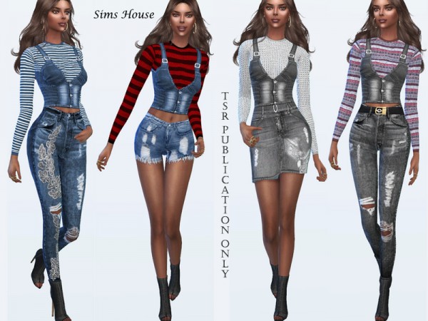  The Sims Resource: Womens denim vest with a long sleeve t shirt by Sims House