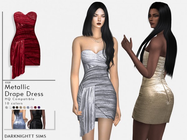  The Sims Resource: Metallic Drape Dress by DarkNighTt