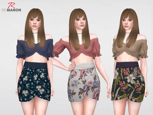 The Sims Resource: Floral Skirt for Women 04 by remaron • Sims 4 Downloads
