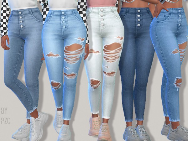  The Sims Resource: University Exposed Button Denim Jeans by Pinkzombiecupcakes