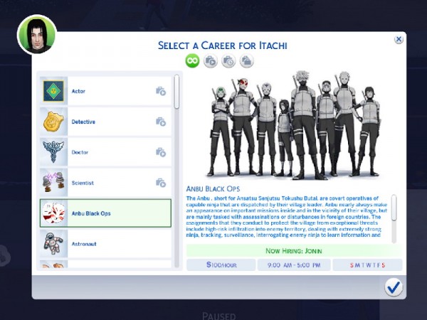 Mod The Sims: Naruto: Anbu Black Ops Career by TabooEmu
