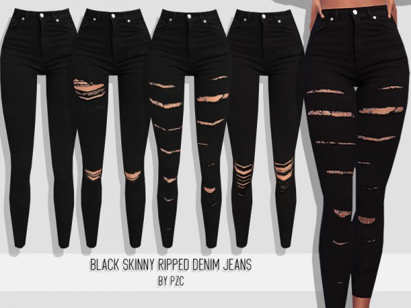  The Sims Resource: Black Skinny Ripped Denim Jeans Collection by Pinkzombiecupcakes