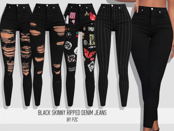  The Sims Resource: Black Skinny Ripped Denim Jeans Collection by Pinkzombiecupcakes