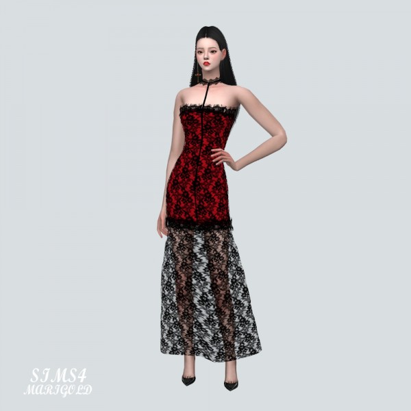  SIMS4 Marigold: Lace Tube Top Long Dress