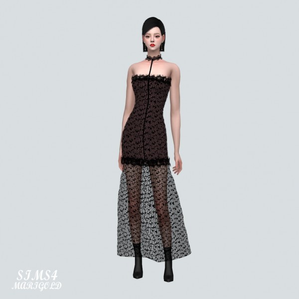  SIMS4 Marigold: Lace Tube Top Long Dress