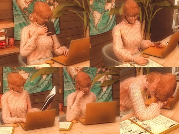  The Sims Resource: Working on the computer Poses by KatVerseCC