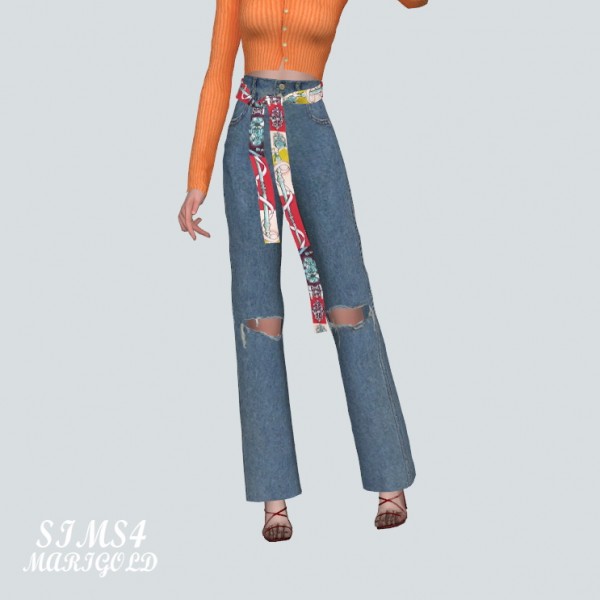  SIMS4 Marigold: Scarf Ribbon Destroyed Jeans