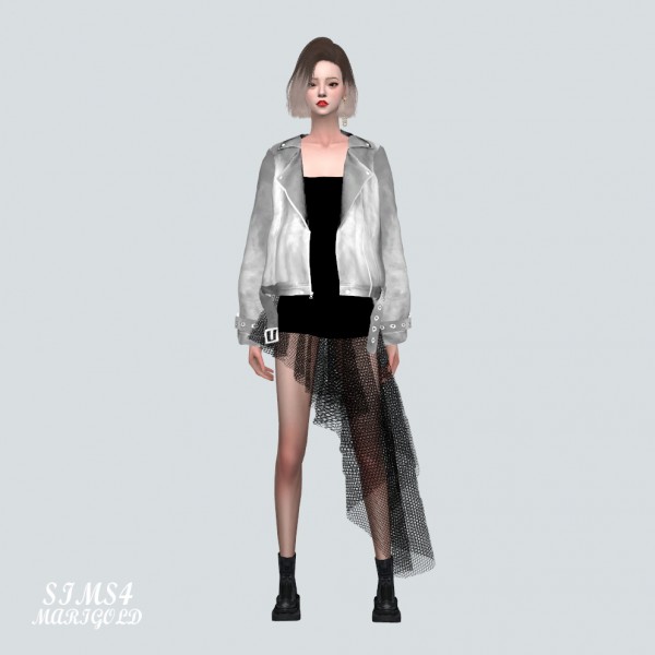  SIMS4 Marigold: Asymmetric Mini Dress With Leather Jacket