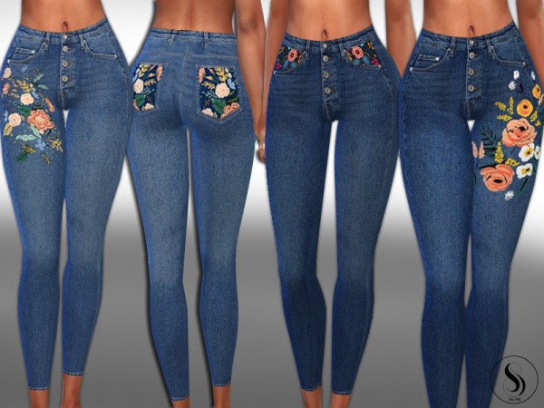  The Sims Resource: Front Back Floral Jeans by Saliwa