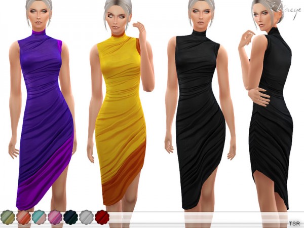  The Sims Resource: Ruched Asymmetric Dress by ekinege