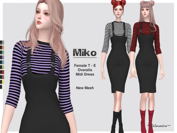  The Sims Resource: MIKO   Overalls Midi Dress by Helsoseira