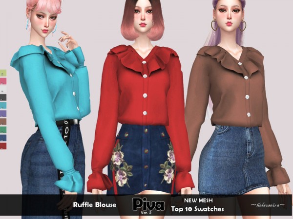  The Sims Resource: PIVA   Ver.2   Ruffle Blouse by Helsoseira