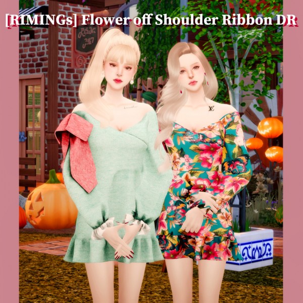  Rimings: Flower Off Sholulder Ribbon Dress