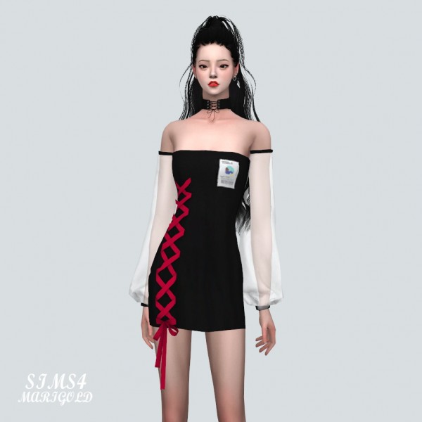  SIMS4 Marigold: Point Ribbon Off Shoulder Mini Dress