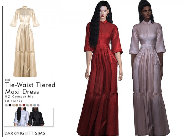  The Sims Resource: Tie Waist Tiered Maxi Dress by DarkNighTt