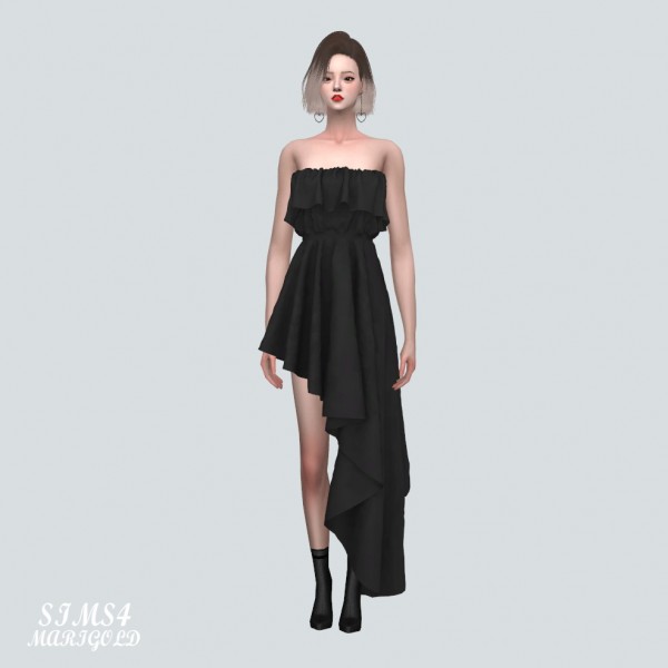  SIMS4 Marigold: Asymmetric Frill Tube Top Mini Dress