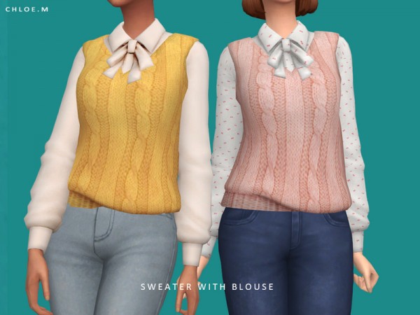  The Sims Resource: Sweater with Blouse by ChloeM