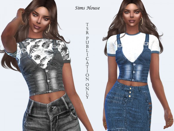  The Sims Resource: Womens denim vest with a short sleeve t shirt by Sims House