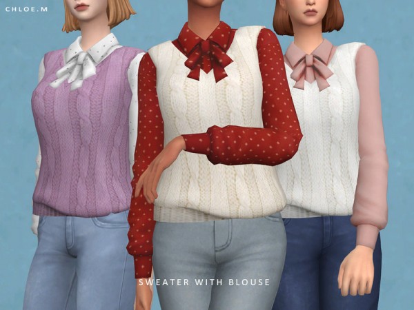 The Sims Resource: Sweater with Blouse by ChloeM