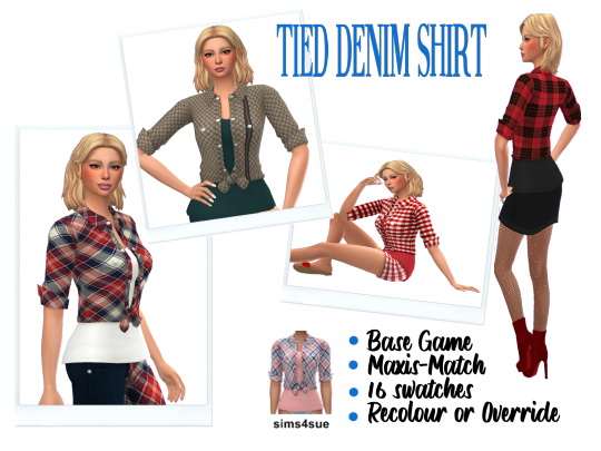  Sims 4 Sue: Tied Denim Shirt