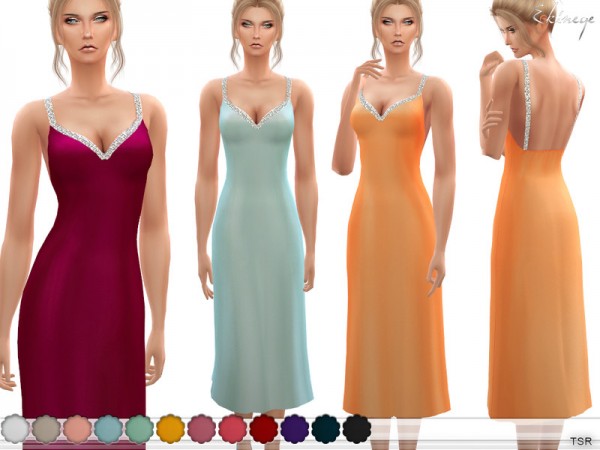  The Sims Resource: Backless Midi Dress With Beading  by ekinege