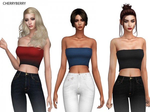 The Sims Resource: Strapless Crop Top by CherryBerrySim • Sims 4 Downloads