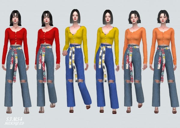  SIMS4 Marigold: Scarf Ribbon Destroyed Jeans
