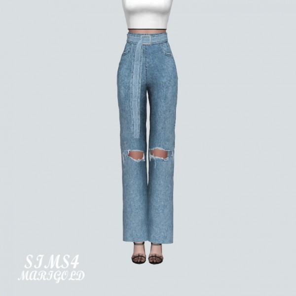  SIMS4 Marigold: Love Long Belt Jeans Destroyed V