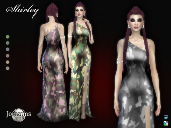  The Sims Resource: Shirley camouflage split dress by jomsims