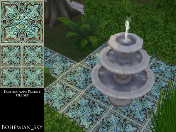  The Sims Resource: Earthenware Foliate Tile Set by Bohemian sky