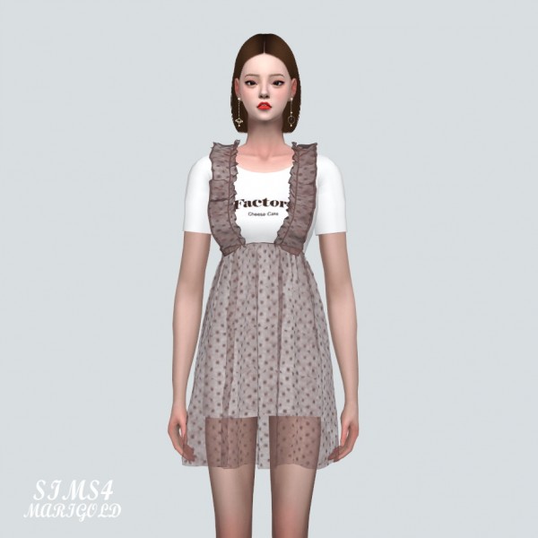  SIMS4 Marigold: Spring Chiffon Suspender Frill Mini Dress Dot V