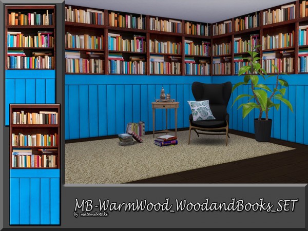  The Sims Resource: Warm Wood Woodand Books by matomibotaki