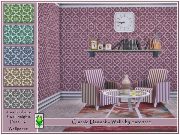  The Sims Resource: Classic Damask Walls by marcorse